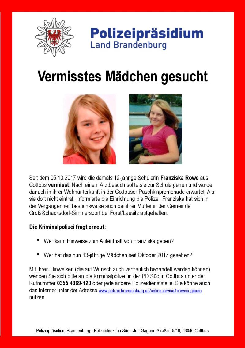Polizei bittet um Mithilfe bei der Suche nach vermissten Mädchen