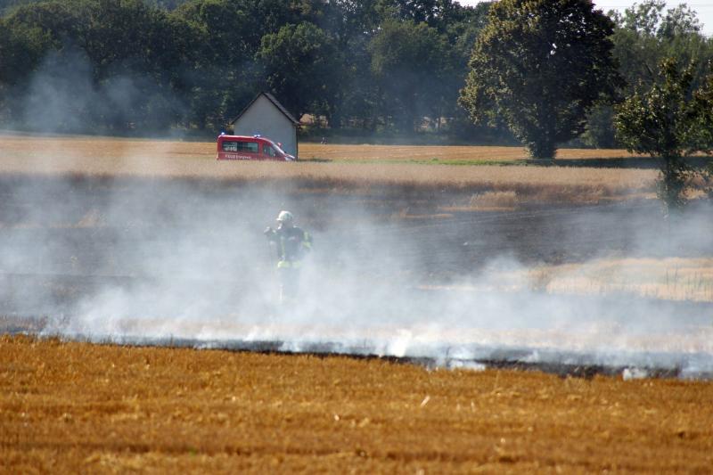 Brennendes Feld fordert Feuerwehr: Tanklöschfahrzeug beginnt plötzlich zu qualmen