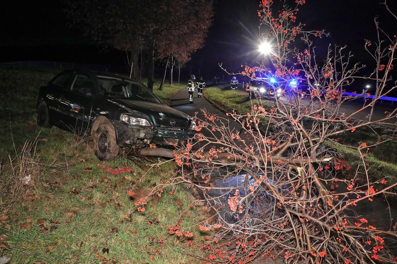 PKW prallte gegen einen Baum - Fahrerin wegen gesundheitlicher Probleme im Krankenhaus