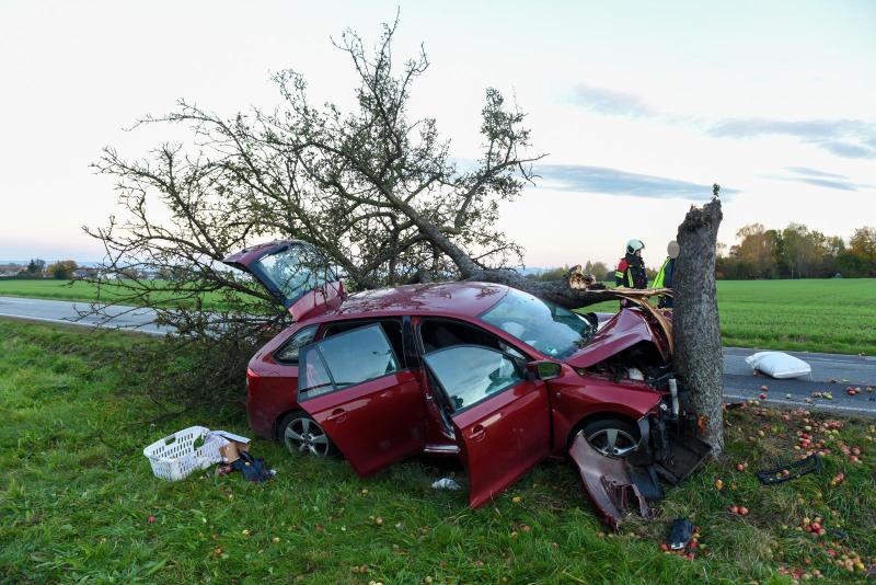 Skoda kollidiert frontal mit einem Baum: Zwei Verletzte